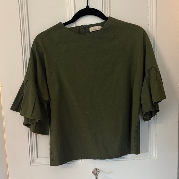 Chic Olive Green Ruffle Sleeve Blouse - Picture 1 of 4